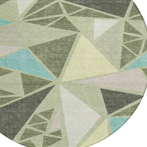 Homeroots 3' Stylish Geometric Artichoke Green And Aqua Washable Area Rug For Indoor And Outdoor Spaces 8' Round Polyester 600338