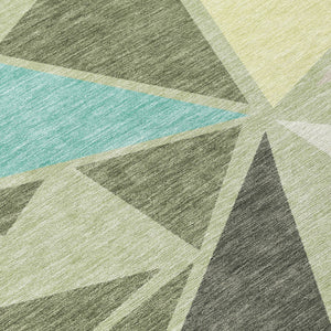 Homeroots 3' Stylish Geometric Artichoke Green And Aqua Washable Area Rug For Indoor And Outdoor Spaces 8' Round Polyester 600338