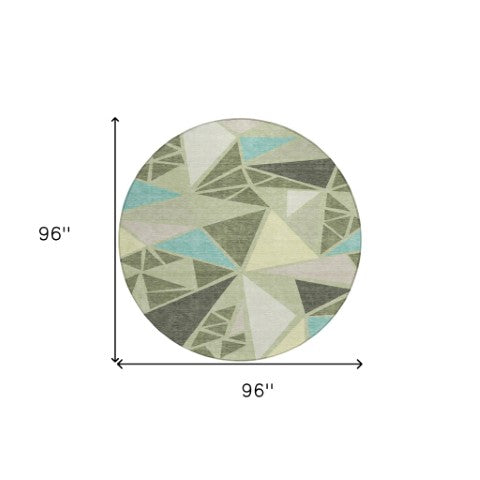 Homeroots 3' Stylish Geometric Artichoke Green And Aqua Washable Area Rug For Indoor And Outdoor Spaces 8' Round Polyester 600338
