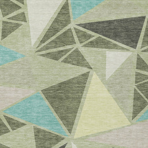 Homeroots 3' Stylish Geometric Artichoke Green And Aqua Washable Area Rug For Indoor And Outdoor Spaces 8' X 10' Polyester 600339