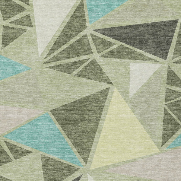 Homeroots 3' Stylish Geometric Artichoke Green And Aqua Washable Area Rug For Indoor And Outdoor Spaces 8' X 10' Polyester 600339