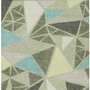 Homeroots 3' Stylish Geometric Artichoke Green And Aqua Washable Area Rug For Indoor And Outdoor Spaces 9' X 12' Polyester 600340