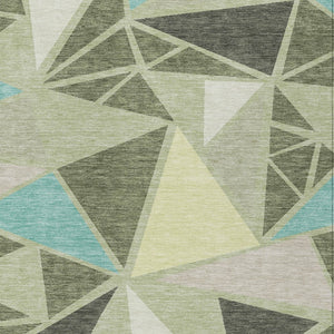 Homeroots 3' Stylish Geometric Artichoke Green And Aqua Washable Area Rug For Indoor And Outdoor Spaces 9' X 12' Polyester 600340