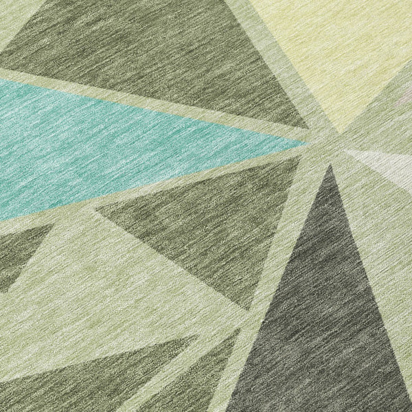 Homeroots 3' Stylish Geometric Artichoke Green And Aqua Washable Area Rug For Indoor And Outdoor Spaces 9' X 12' Polyester 600340
