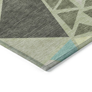 Homeroots 3' Stylish Geometric Artichoke Green And Aqua Washable Area Rug For Indoor And Outdoor Spaces 10' X 14' Polyester 600341