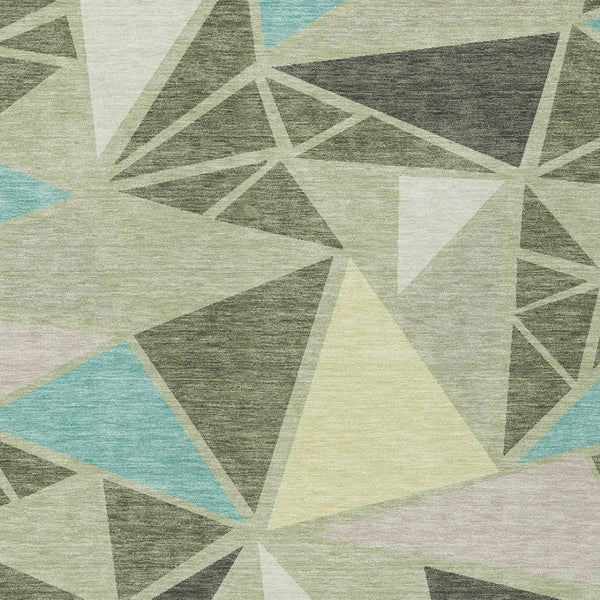 Homeroots 3' Stylish Geometric Artichoke Green And Aqua Washable Area Rug For Indoor And Outdoor Spaces 10' X 14' Polyester 600341