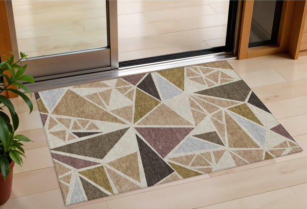 Homeroots 3' Stylish Geometric Artichoke Green And Aqua Washable Area Rug For Indoor And Outdoor Spaces 3' X 5' Polyester 600342