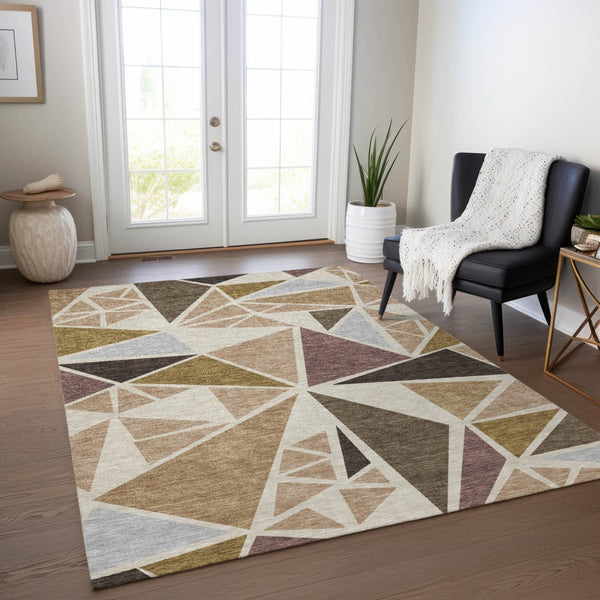 Homeroots 3' Stylish Geometric Artichoke Green And Aqua Washable Area Rug For Indoor And Outdoor Spaces 3' X 5' Polyester 600342