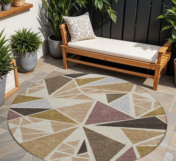 Homeroots 3' Stylish Geometric Artichoke Green And Aqua Washable Area Rug For Indoor And Outdoor Spaces 8' Round Polyester 600344