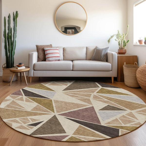 Homeroots 3' Stylish Geometric Artichoke Green And Aqua Washable Area Rug For Indoor And Outdoor Spaces 8' Round Polyester 600344