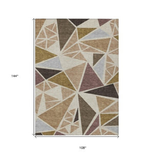 Homeroots 3' Stylish Geometric Artichoke Green And Aqua Washable Area Rug For Indoor And Outdoor Spaces 9' X 12' Polyester 600346