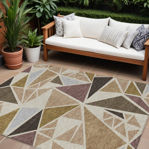 Homeroots 3' Stylish Geometric Artichoke Green And Aqua Washable Area Rug For Indoor And Outdoor Spaces 9' X 12' Polyester 600346