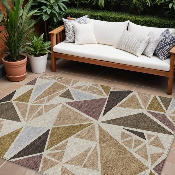 Homeroots 3' Stylish Geometric Artichoke Green And Aqua Washable Area Rug For Indoor And Outdoor Spaces 10' X 14' Polyester 600347