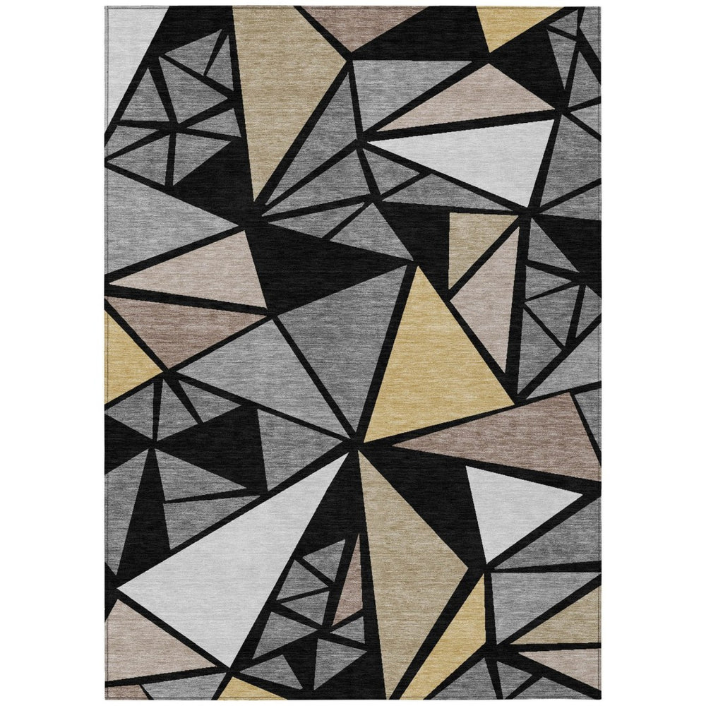 HomeRoots 9' Geometric Area Rug in Black, Beige & Gray – Washable, Durable for Indoor & Outdoor Spaces 600352