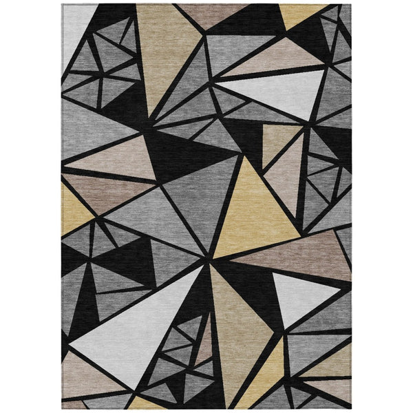HomeRoots 9' Geometric Area Rug in Black, Beige & Gray – Washable, Durable for Indoor & Outdoor Spaces 600352