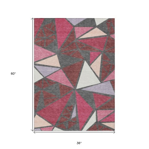 Homeroots 3' Stylish Geometric Artichoke Green And Aqua Washable Area Rug For Indoor And Outdoor Spaces 3' X 5' Polyester 600354