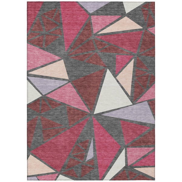HomeRoots 5' Stylish Burgundy Pink Charcoal Geometric Washable Area Rug for Indoor & Outdoor Use 5' X 8' 600355