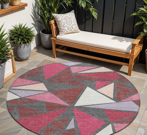 Homeroots 3' Stylish Geometric Artichoke Green And Aqua Washable Area Rug For Indoor And Outdoor Spaces 8' Round Polyester 600356