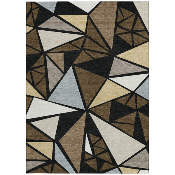 Homeroots 3' Stylish Geometric Artichoke Green And Aqua Washable Area Rug For Indoor And Outdoor Spaces 3' X 5' Polyester 600360