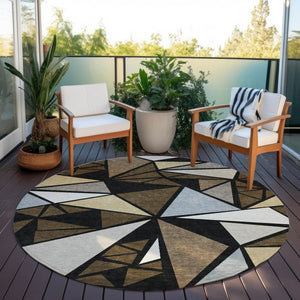 Homeroots 3' Stylish Geometric Artichoke Green And Aqua Washable Area Rug For Indoor And Outdoor Spaces 8' Round Polyester 600362