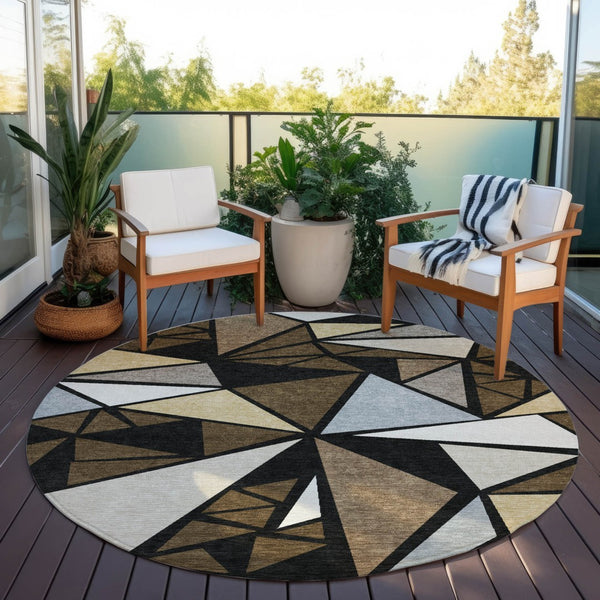 Homeroots 3' Stylish Geometric Artichoke Green And Aqua Washable Area Rug For Indoor And Outdoor Spaces 8' Round Polyester 600362