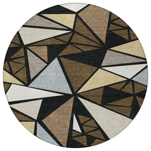 Homeroots 3' Stylish Geometric Artichoke Green And Aqua Washable Area Rug For Indoor And Outdoor Spaces 8' Round Polyester 600362