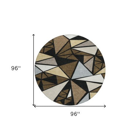 Homeroots 3' Stylish Geometric Artichoke Green And Aqua Washable Area Rug For Indoor And Outdoor Spaces 8' Round Polyester 600362