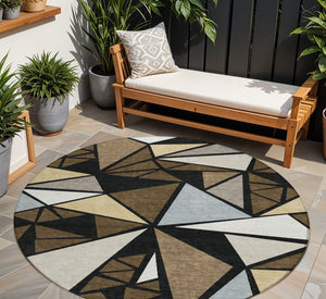 Homeroots 3' Stylish Geometric Artichoke Green And Aqua Washable Area Rug For Indoor And Outdoor Spaces 8' Round Polyester 600362