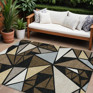 Homeroots 3' Stylish Geometric Artichoke Green And Aqua Washable Area Rug For Indoor And Outdoor Spaces 9' X 12' Polyester 600364