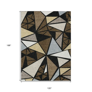 Homeroots 3' Stylish Geometric Artichoke Green And Aqua Washable Area Rug For Indoor And Outdoor Spaces 10' X 14' Polyester 600365