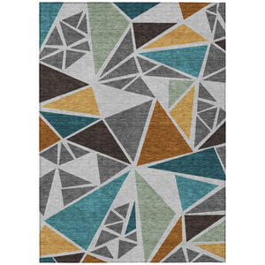Homeroots 3' Stylish Geometric Artichoke Green And Aqua Washable Area Rug For Indoor And Outdoor Spaces 3' X 5' Polyester 600366