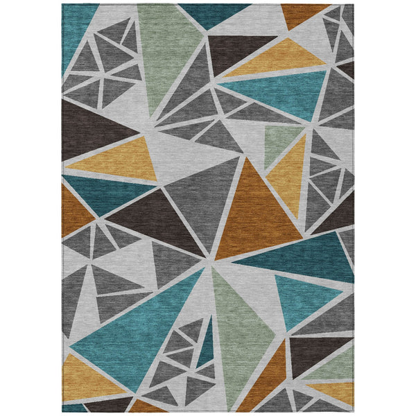 Homeroots 3' Stylish Geometric Artichoke Green And Aqua Washable Area Rug For Indoor And Outdoor Spaces 3' X 5' Polyester 600366