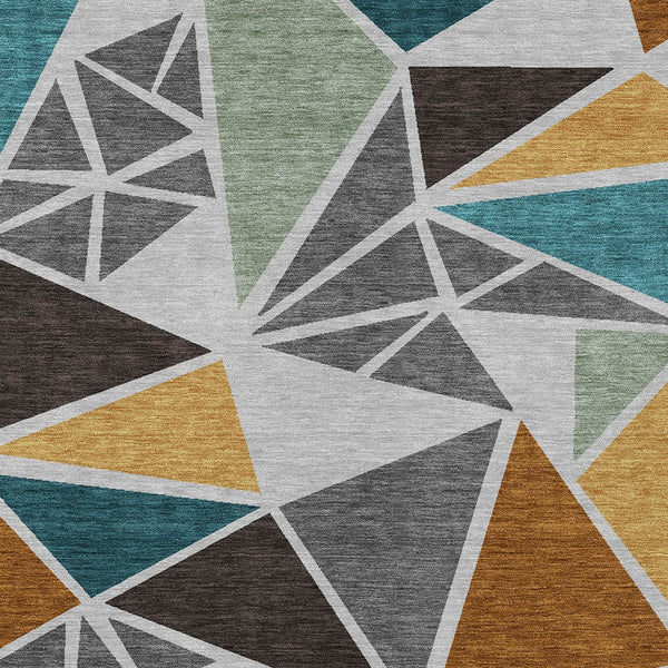 Homeroots 3' Stylish Geometric Artichoke Green And Aqua Washable Area Rug For Indoor And Outdoor Spaces 3' X 5' Polyester 600366