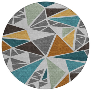 HomeRoots 5' Stylish Gray Copper & Brown Geometric Area Rug - Durable, Washable for Indoor & Outdoor Use 8' Round 600368