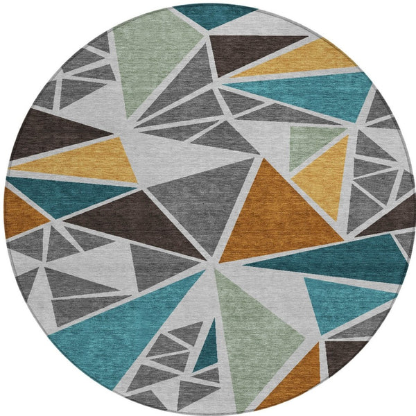 Homeroots 3' Stylish Geometric Artichoke Green And Aqua Washable Area Rug For Indoor And Outdoor Spaces 8' Round Polyester 600368