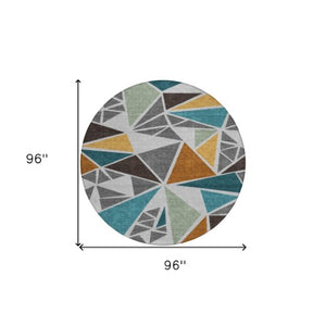 Homeroots 3' Stylish Geometric Artichoke Green And Aqua Washable Area Rug For Indoor And Outdoor Spaces 8' Round Polyester 600368