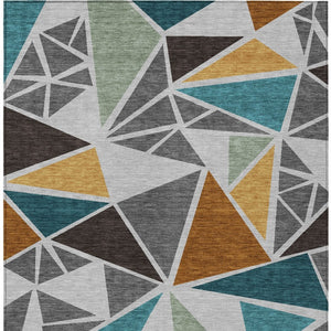 Homeroots 3' Stylish Geometric Artichoke Green And Aqua Washable Area Rug For Indoor And Outdoor Spaces 8' X 10' Polyester 600369
