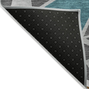 Homeroots 3' Stylish Geometric Artichoke Green And Aqua Washable Area Rug For Indoor And Outdoor Spaces 8' X 10' Polyester 600369