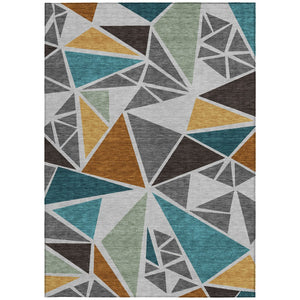 Homeroots 3' Stylish Geometric Artichoke Green And Aqua Washable Area Rug For Indoor And Outdoor Spaces 9' X 12' Polyester 600370