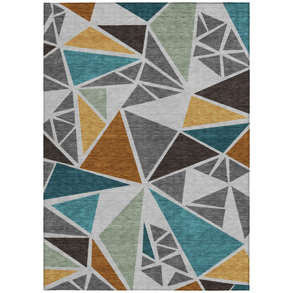 Homeroots 3' Stylish Geometric Artichoke Green And Aqua Washable Area Rug For Indoor And Outdoor Spaces 9' X 12' Polyester 600370
