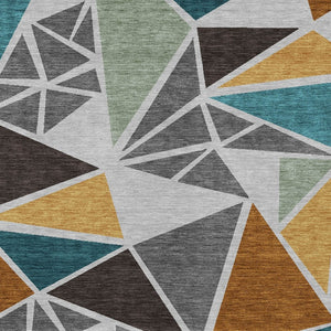 Homeroots 3' Stylish Geometric Artichoke Green And Aqua Washable Area Rug For Indoor And Outdoor Spaces 9' X 12' Polyester 600370