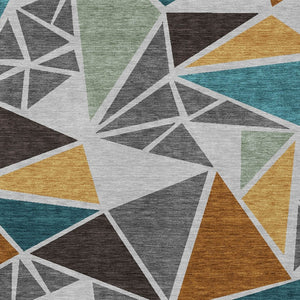 Homeroots 3' Stylish Geometric Artichoke Green And Aqua Washable Area Rug For Indoor And Outdoor Spaces 10' X 14' Polyester 600371