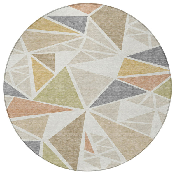 Homeroots 3' Stylish Geometric Artichoke Green And Aqua Washable Area Rug For Indoor And Outdoor Spaces 8' Round Polyester 600374