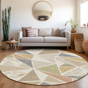 Homeroots 3' Stylish Geometric Artichoke Green And Aqua Washable Area Rug For Indoor And Outdoor Spaces 8' Round Polyester 600374