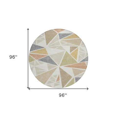 Homeroots 3' Stylish Geometric Artichoke Green And Aqua Washable Area Rug For Indoor And Outdoor Spaces 8' Round Polyester 600374