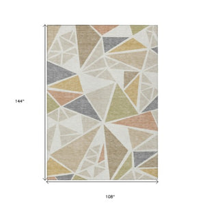 Homeroots 3' Stylish Geometric Artichoke Green And Aqua Washable Area Rug For Indoor And Outdoor Spaces 9' X 12' Polyester 600376