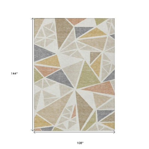 Homeroots 3' Stylish Geometric Artichoke Green And Aqua Washable Area Rug For Indoor And Outdoor Spaces 9' X 12' Polyester 600376