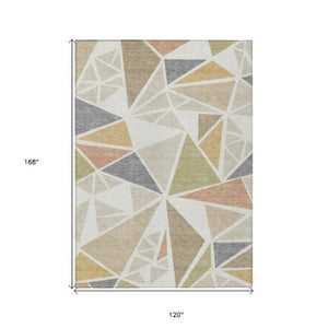 Homeroots 3' Stylish Geometric Artichoke Green And Aqua Washable Area Rug For Indoor And Outdoor Spaces 10' X 14' Polyester 600377