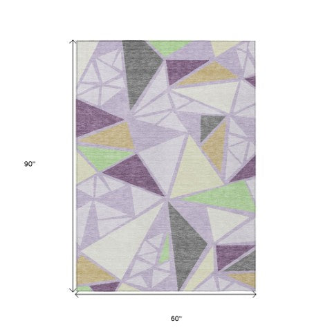 Homeroots 3' Stylish Geometric Artichoke Green And Aqua Washable Area Rug For Indoor And Outdoor Spaces 5' X 8' Polyester 600379