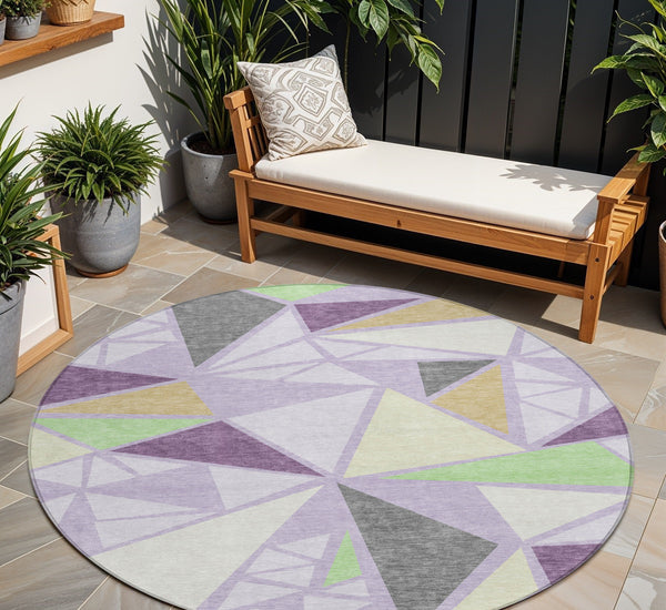 Homeroots 3' Stylish Geometric Artichoke Green And Aqua Washable Area Rug For Indoor And Outdoor Spaces 8' Round Polyester 600380